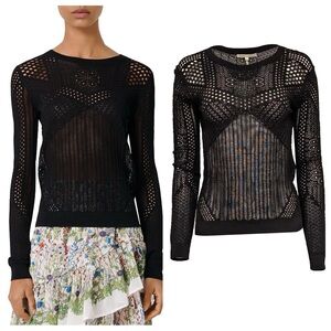 Maje Black maelys pointelle Mesh open Knit Sweater
